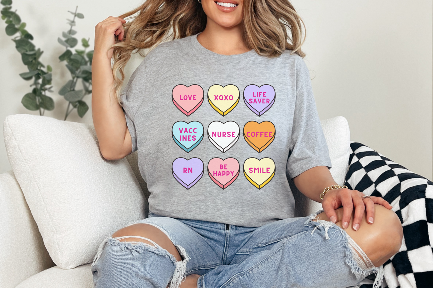 Valentine's Day Nurse Candy Hearts Graphic Tee