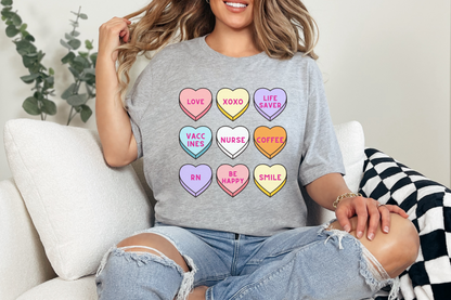 Valentine's Day Nurse Candy Hearts Graphic Tee