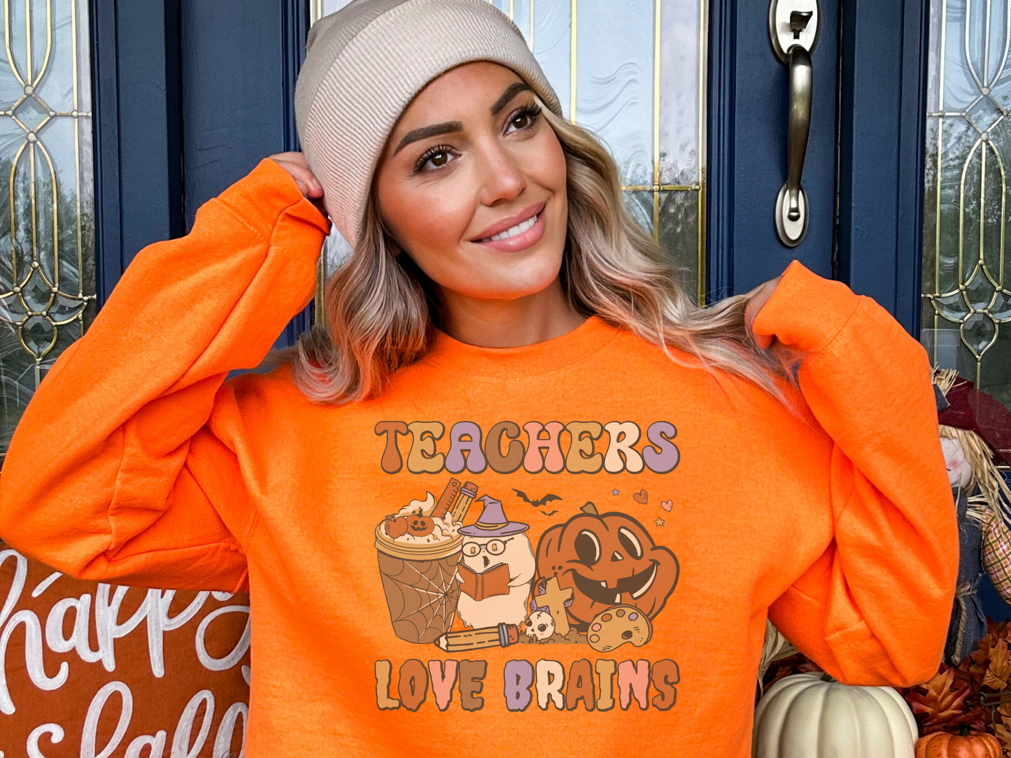 Halloween Teachers Love Brains Sweatshirt